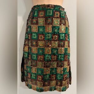 ADOLFO New York Square Sequin Midi Skirt Party Mardi Gras Vintage XS